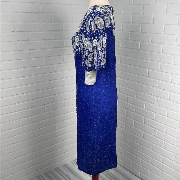 Stenay Dress Women‎ 8 Blue Silver Paisley All Over Embellish Silk Formal VTG NWT - Picture 4 of 16